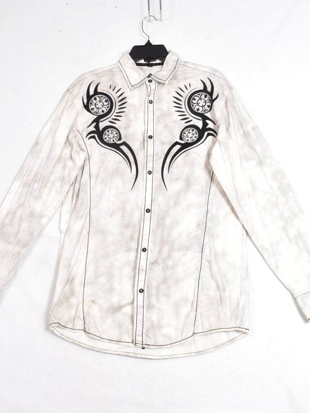 ROAR Men's Black & White Button Front Shirt Size Large Embroidered See Photos so